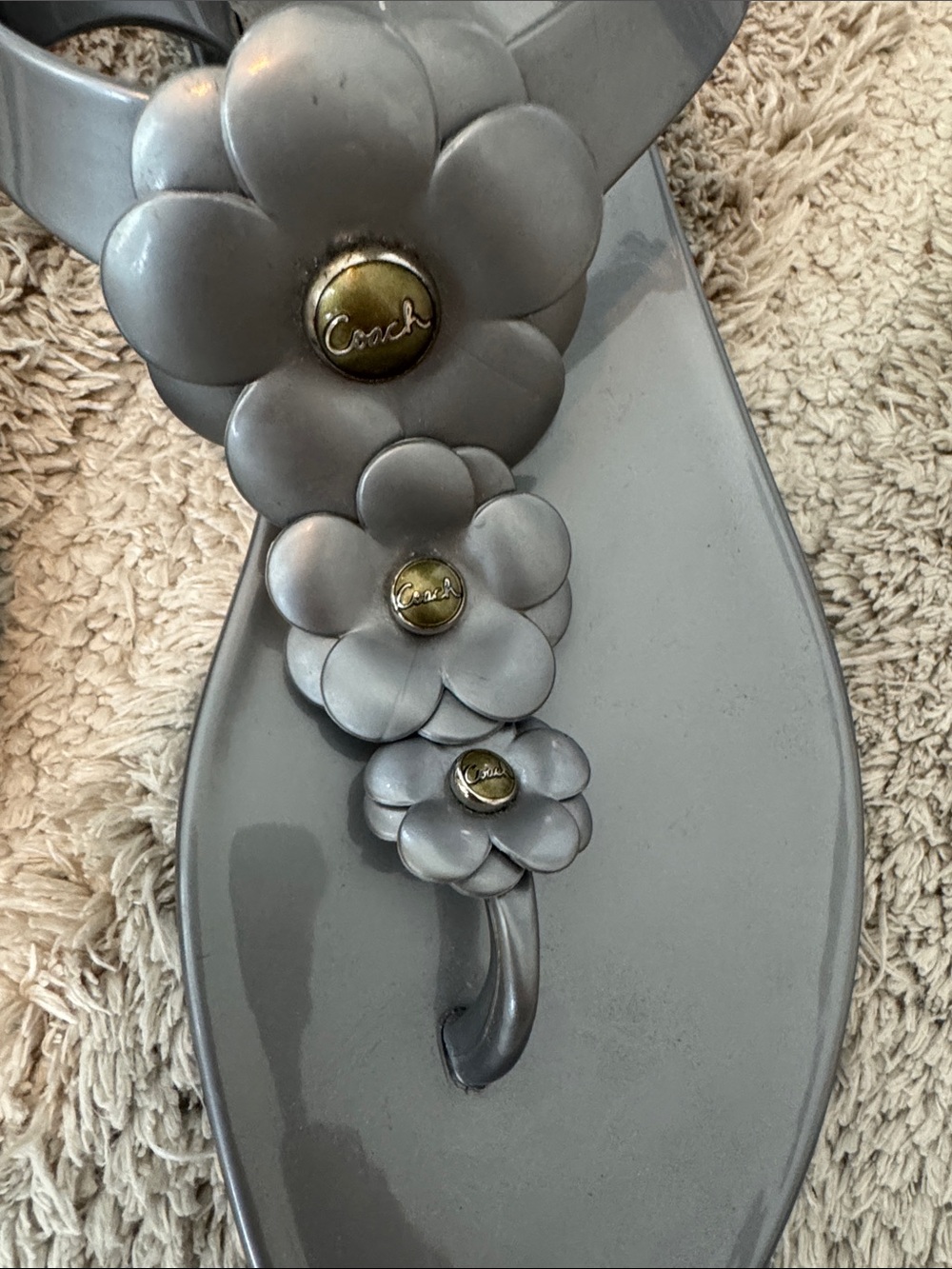 Coach Women's Silver Floral Jelly Sandals with Gold Accents size 10 - Picture 4 of 9